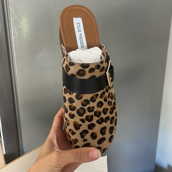 steve madden dana leopard clogs heels shoes slides - Picture 5 of 7